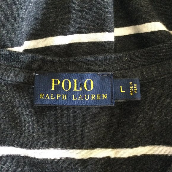 Polo Ralph Lauren Dark Gray/White Striped Tee, L - Picture 4 of 5